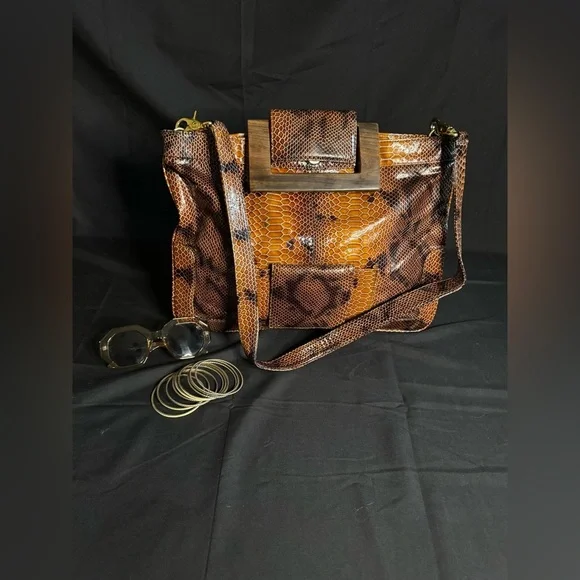 Brown Snake Print Women's Bag - Picture 6 of 7